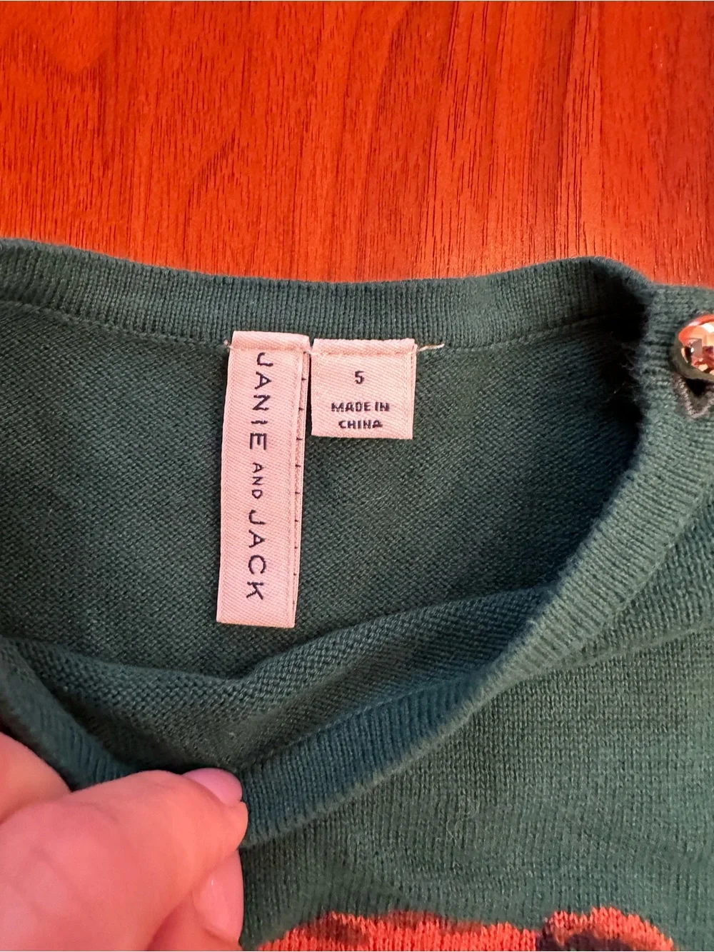 Janie and Jack Girls Green Horse Intarsia Sweater with Gold Button Shoulder